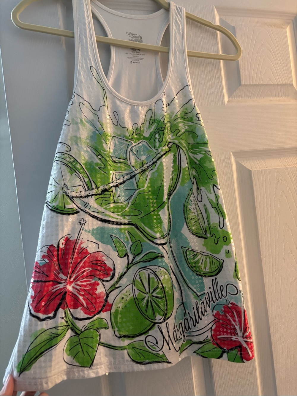 Margaritaville White Tank Top with Gray Floral Graphic